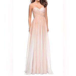 La Femme Cream and White Ombre Maxi Dress